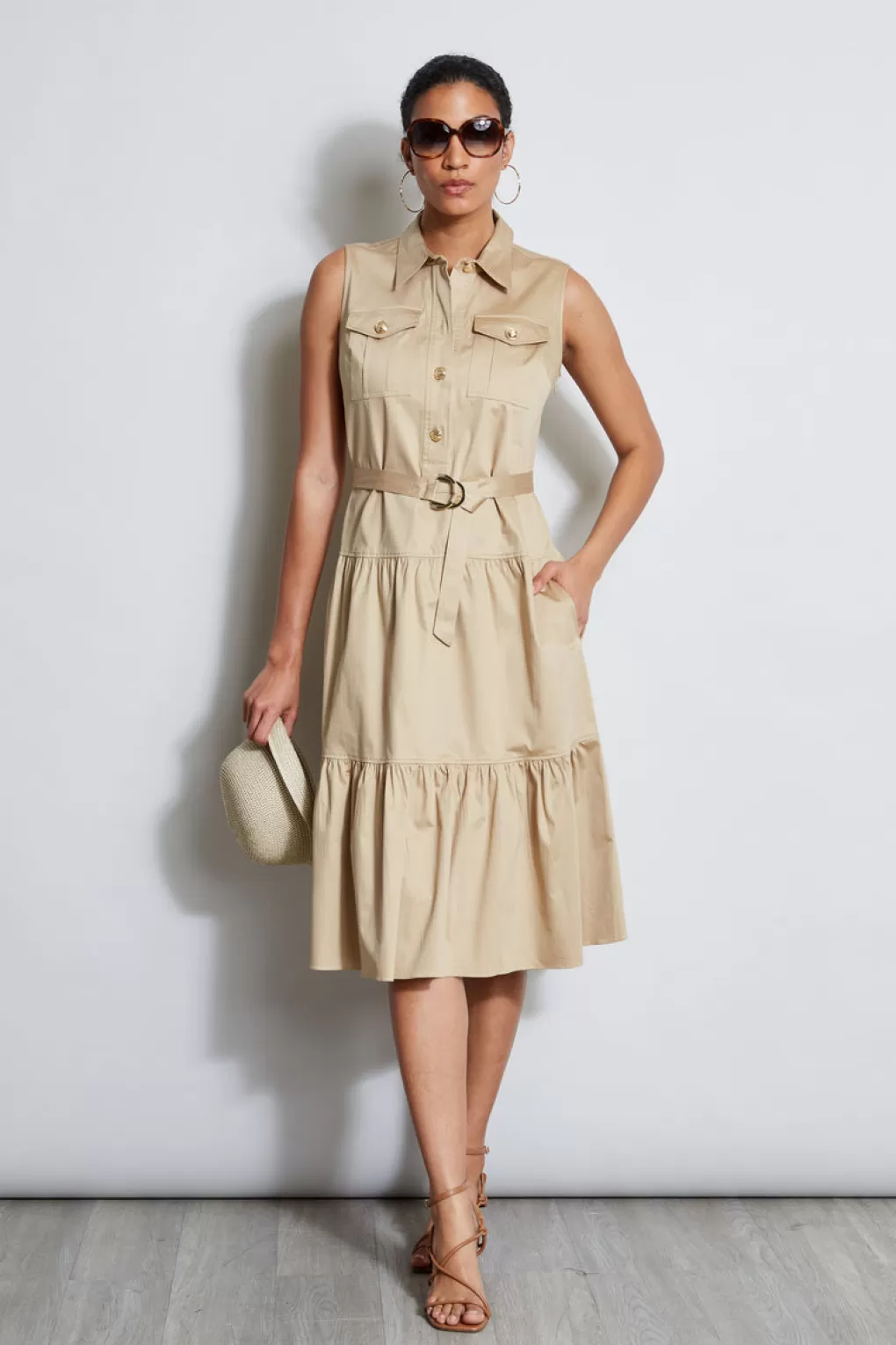 Sale Elie Tahari Cotton Utility Dress SANDCASTLE
