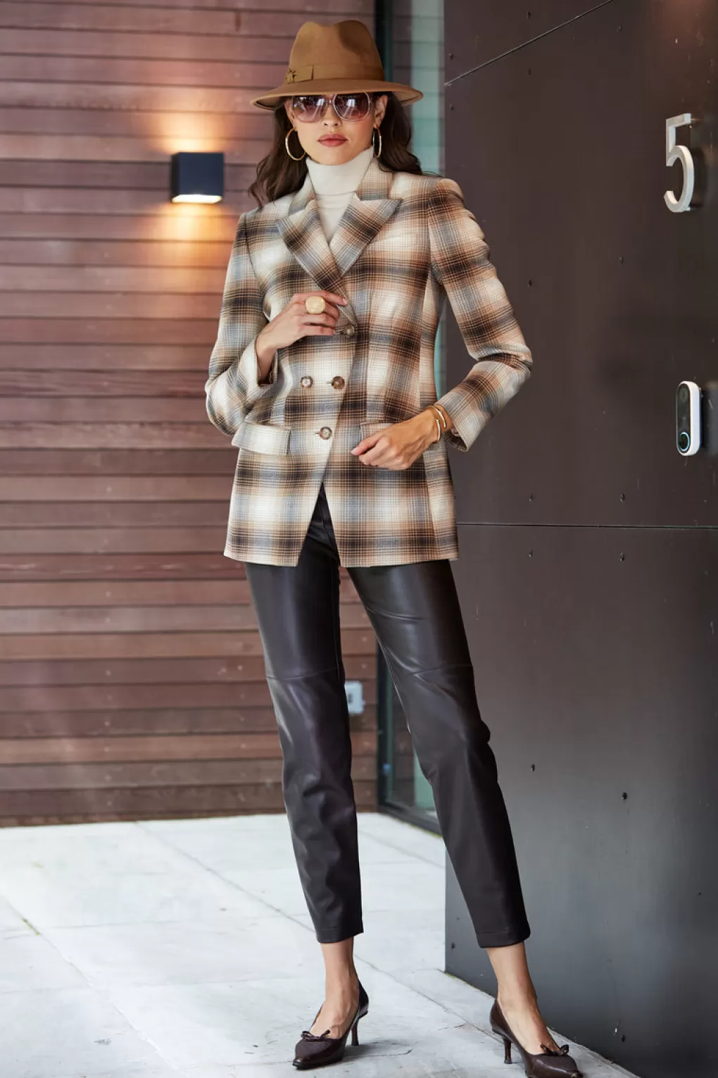 Fashion Elie Tahari Double Breasted Ombre Plaid Blazer MULTI